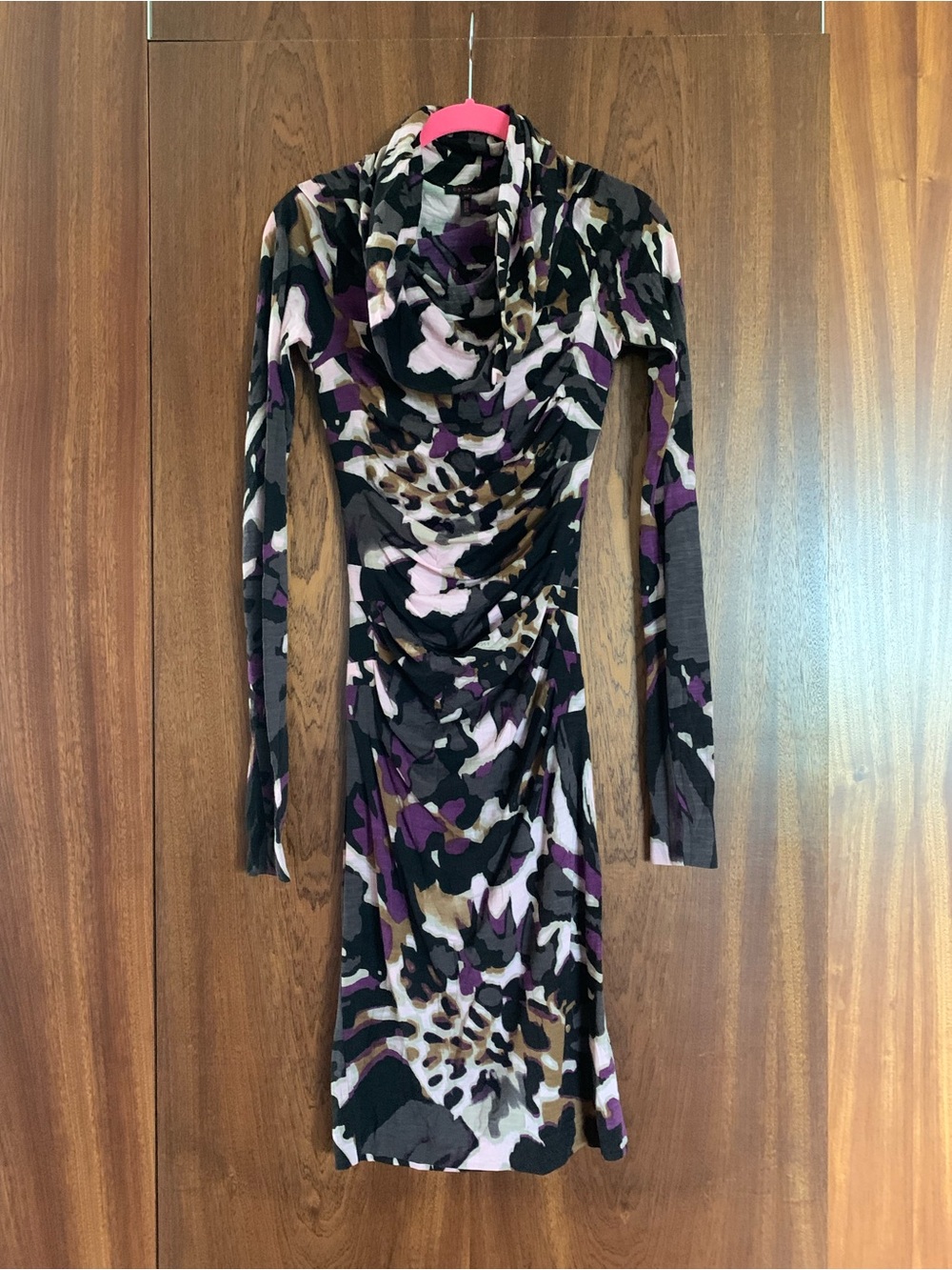 Escada Black, Purple & Pink Long Sleeve Dress